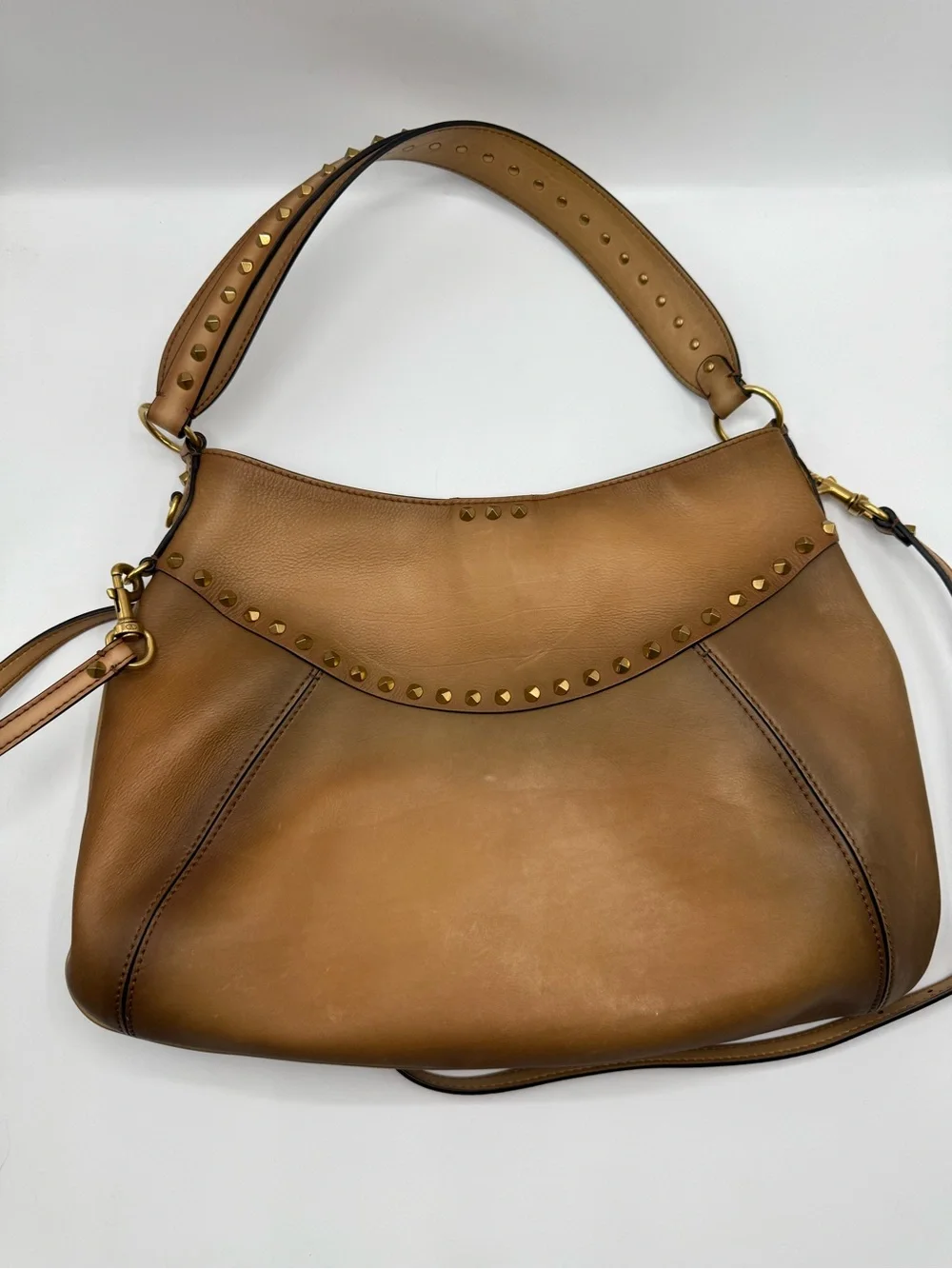 Valentino Garavani - Twinkle Studs Cognac Leather Medium Hobo Bag